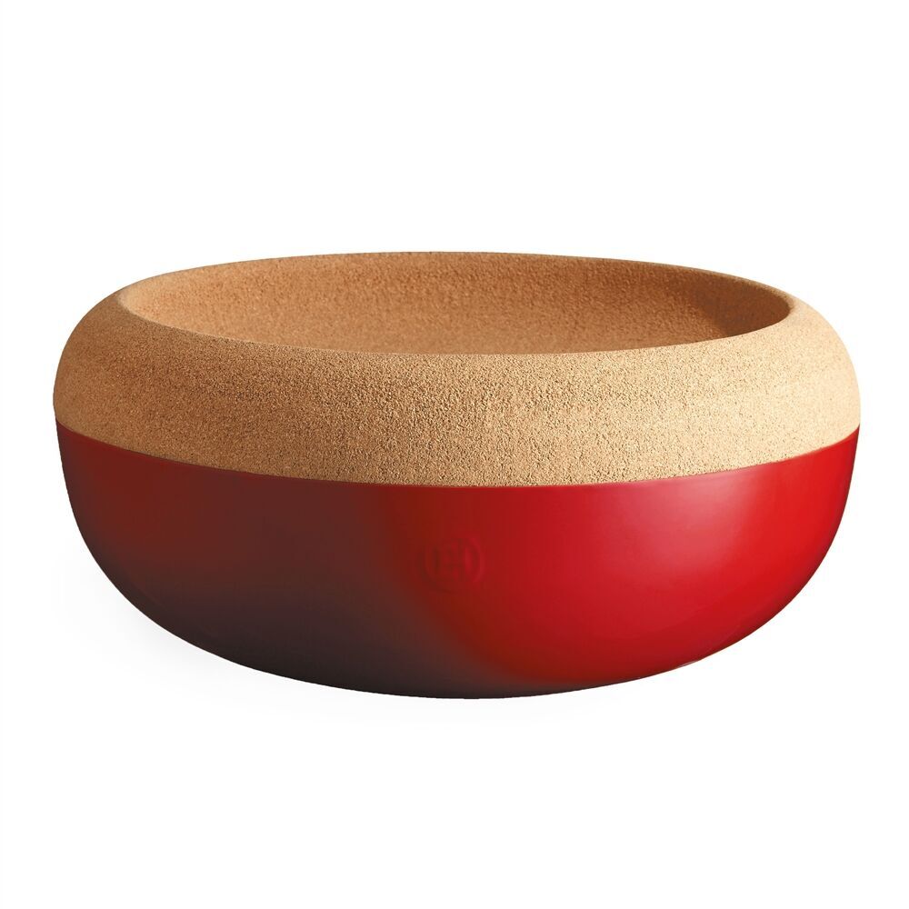 EMILE HENRY Керамична фруктиера с корков капак LARGE STORAGE BOWL, Ø 36 см - цвят червен