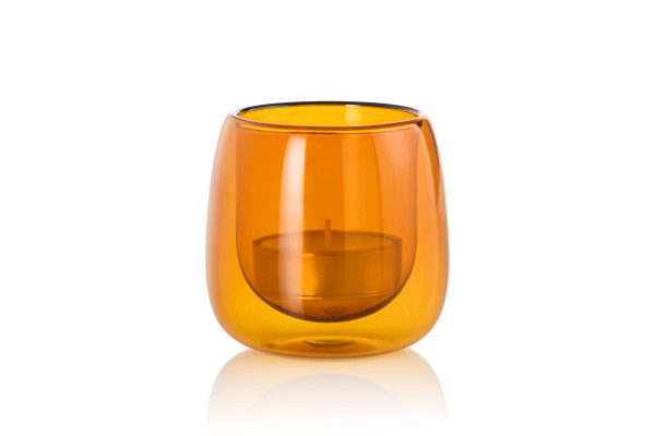 AdHoc Двустенен стъклен свещник Yuna - кехлибар